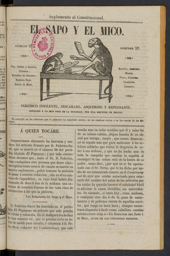 Miniatura de El Sapo y el Mico de 1842, nº 27