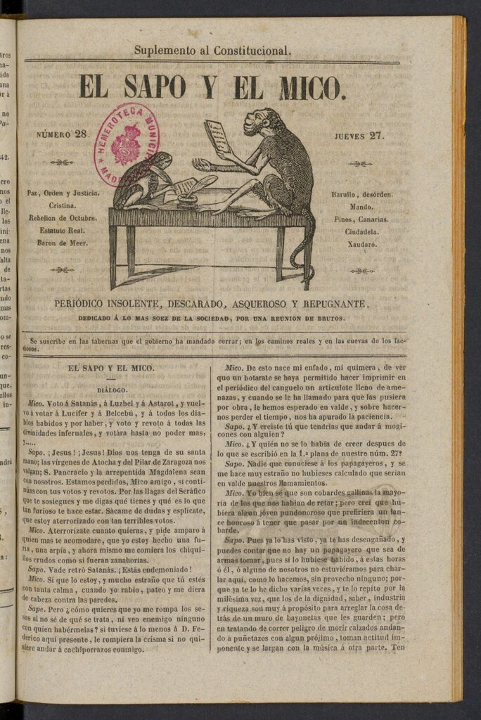 Miniatura de El Sapo y el Mico de 1842, nº 28