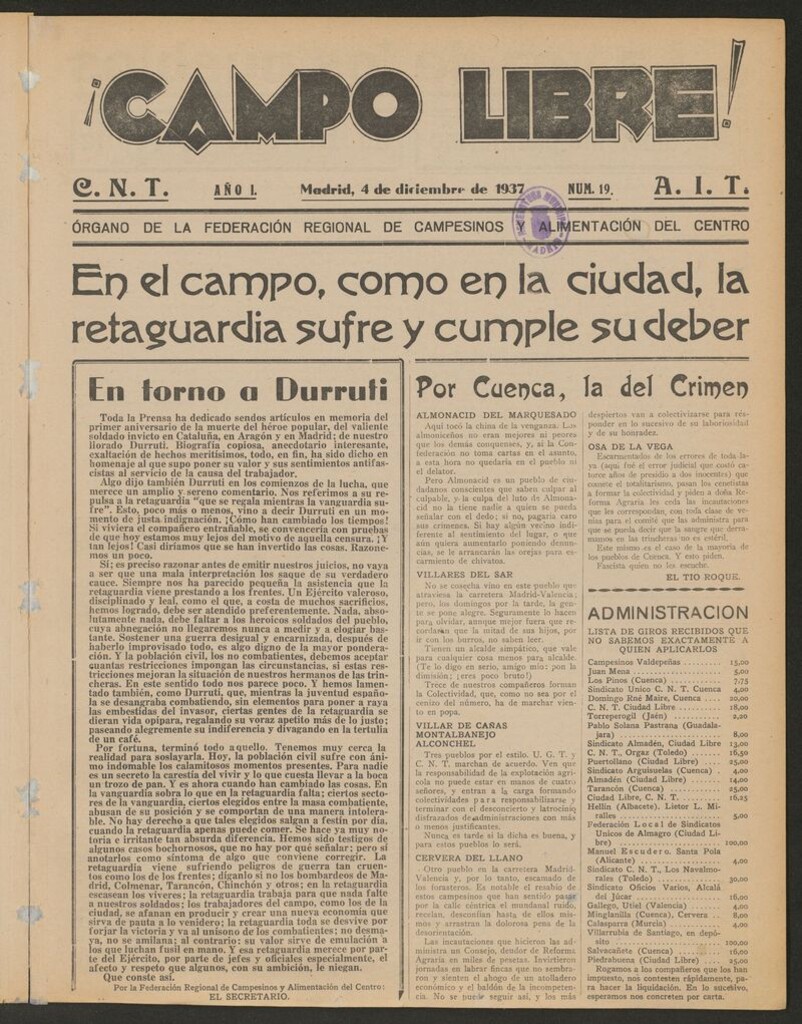 Miniatura de ¡Campo Libre! (Madrid, 1937-1938) del 4 de diciembre de 1937