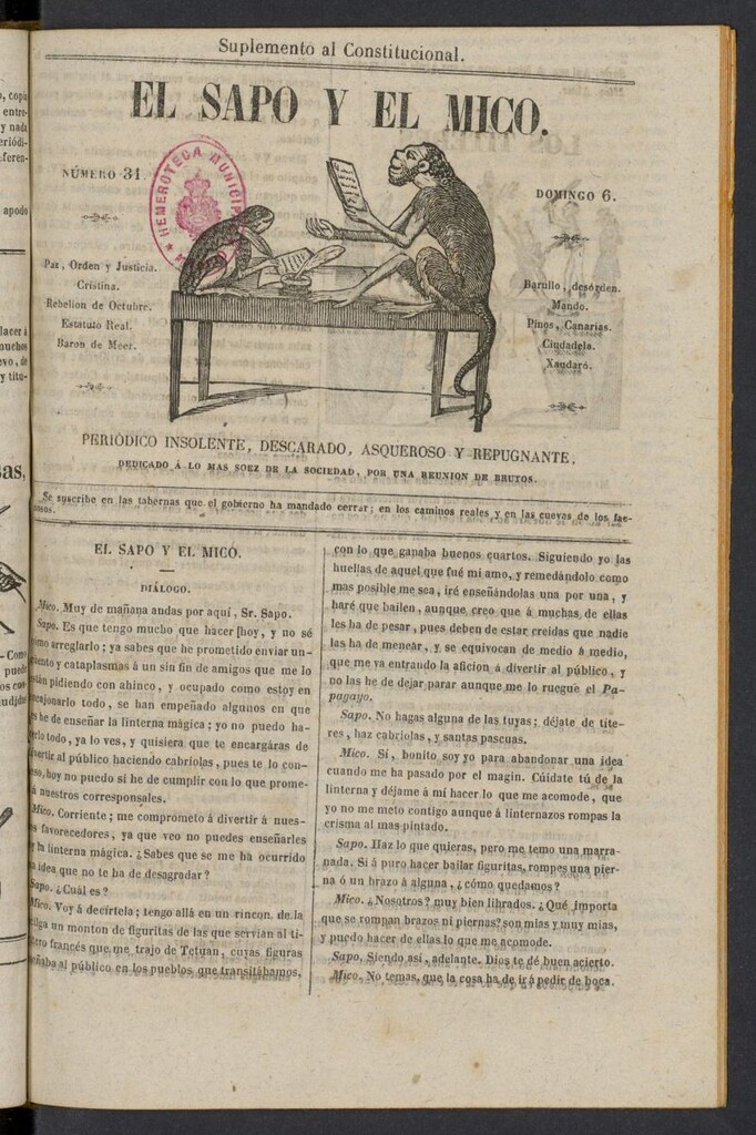 Miniatura de El Sapo y el Mico de 1842, nº 31