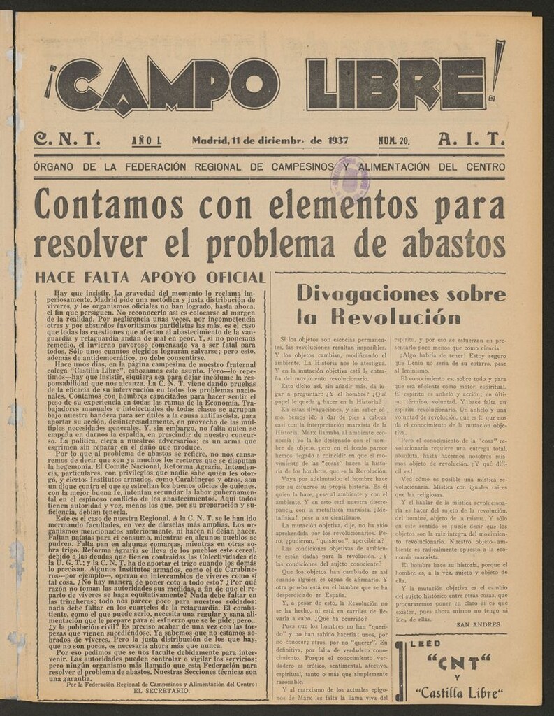 Miniatura de ¡Campo Libre! (Madrid, 1937-1938) del 11 de diciembre de 1937