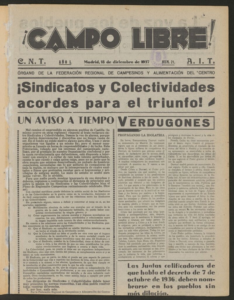 Miniatura de ¡Campo Libre! (Madrid, 1937-1938) del 18 de diciembre de 1937