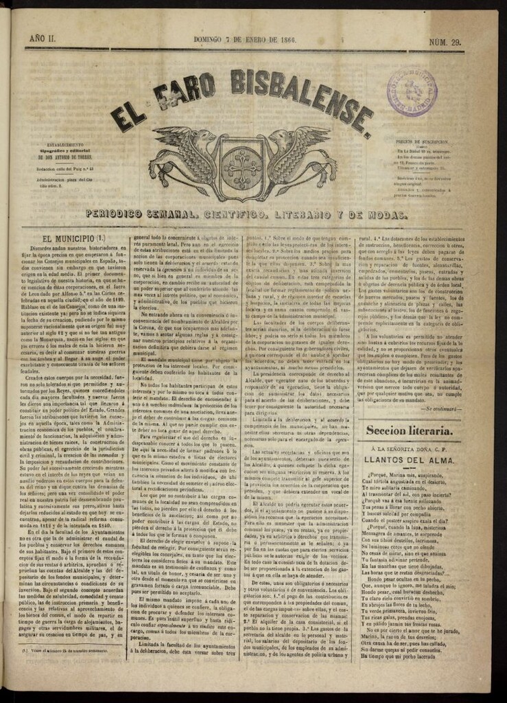 Miniatura de El Faro Bisbalense del 7 de enero de 1866, nº 29
