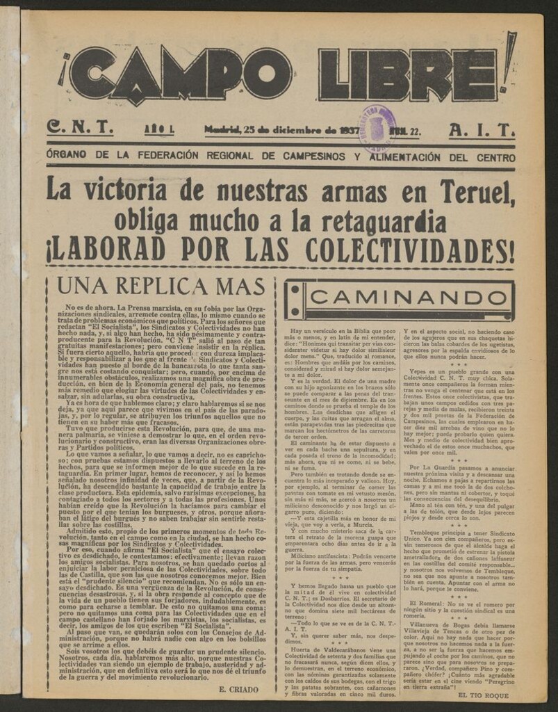 Miniatura de ¡Campo Libre! (Madrid, 1937-1938) del 25 de diciembre de 1937