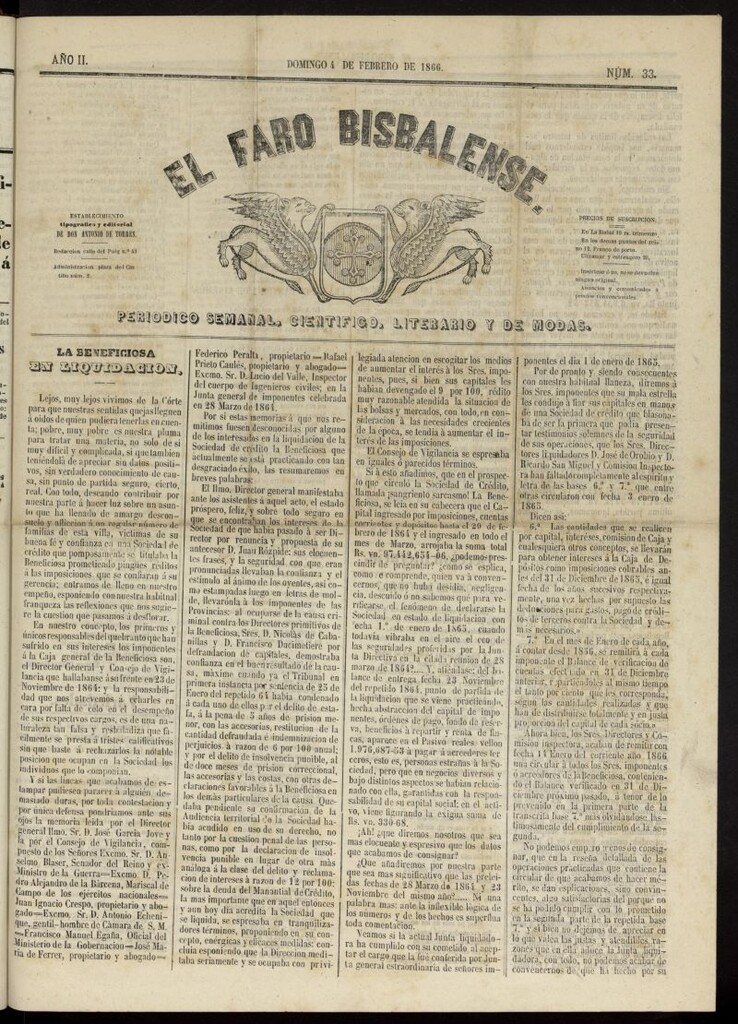 Miniatura de El Faro Bisbalense del 4 de febrero de 1866, nº 33