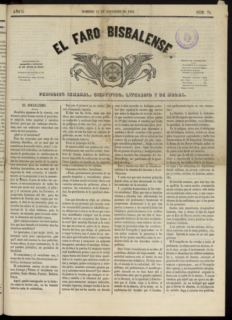 Miniatura de El Faro Bisbalense del 11 de noviembre de 1866, nº 74