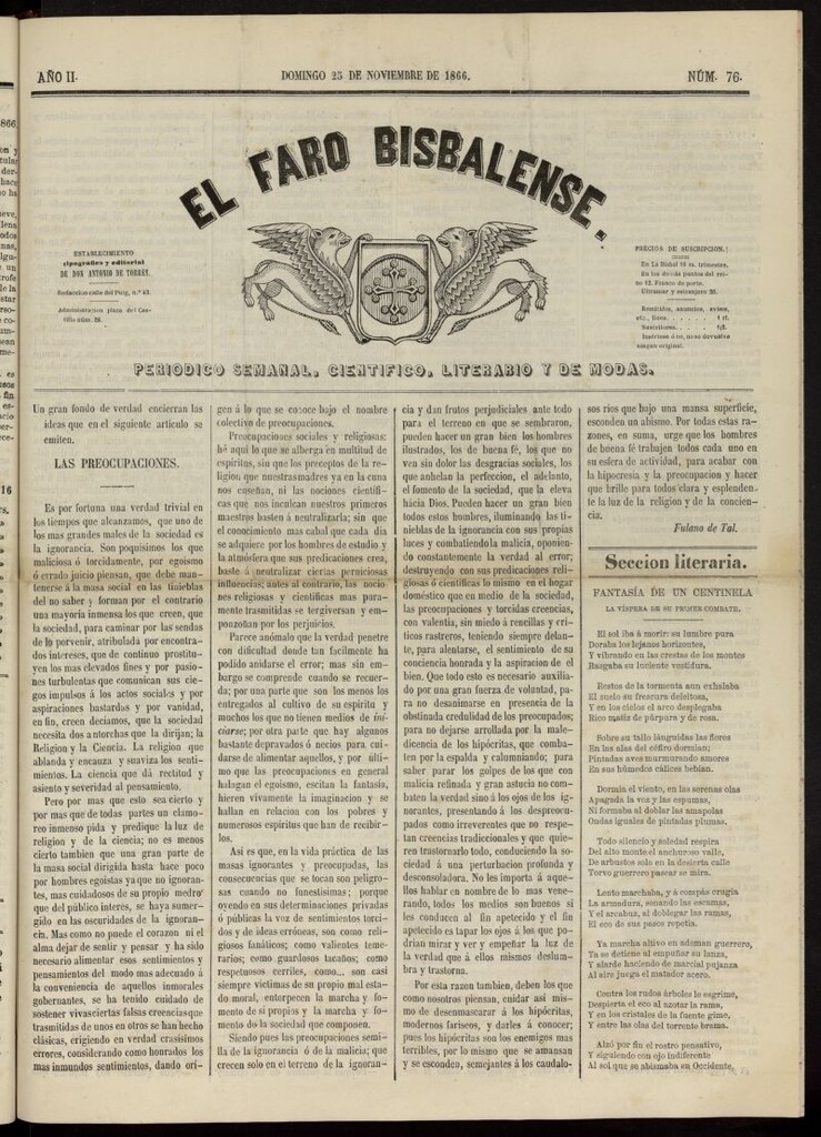 Miniatura de El Faro Bisbalense del 25 de noviembre de 1866, nº 76