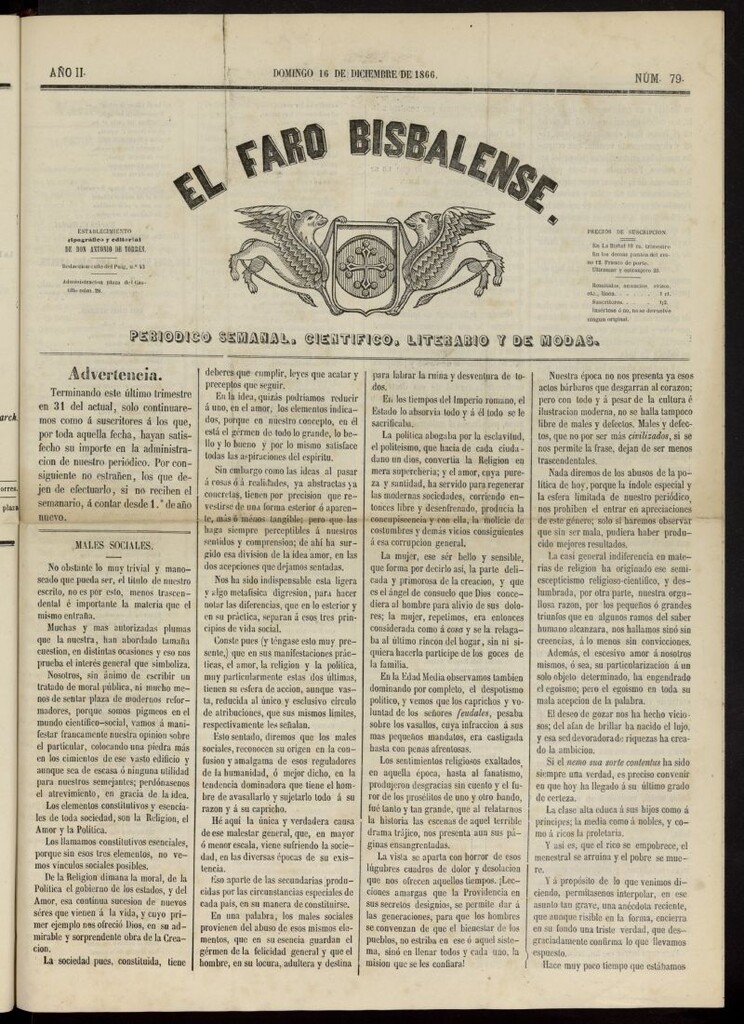 Miniatura de El Faro Bisbalense del 16 de diciembre de 1866, nº 79