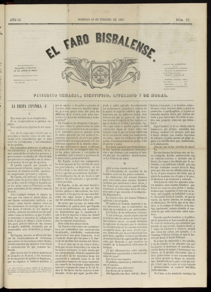Miniatura de El Faro Bisbalense del 10 de febrero de 1867, nº 87