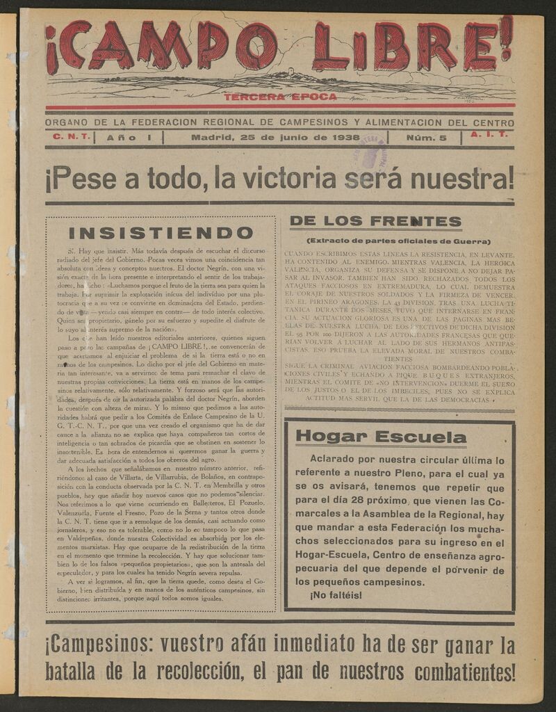 Miniatura de ¡Campo Libre! (Madrid, 1937-1938) del 25 de junio de 1938