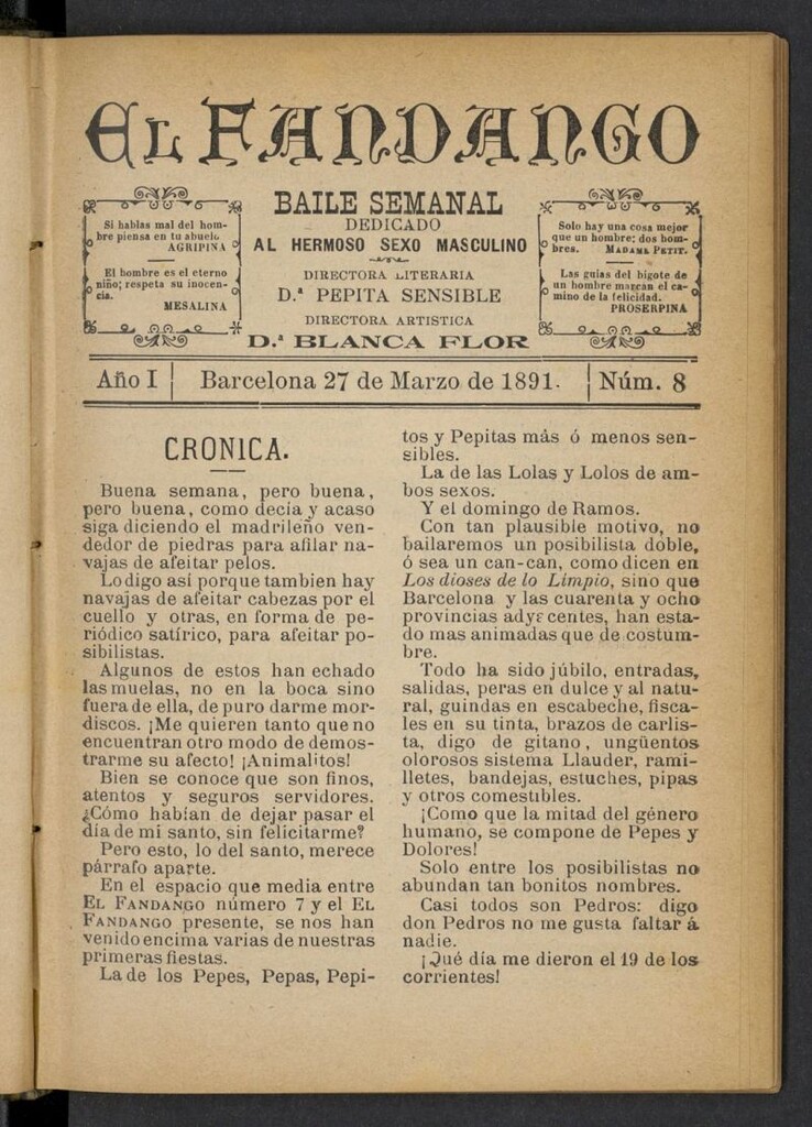 Miniatura de El Fandango del 27 de marzo de 1891, nº 8