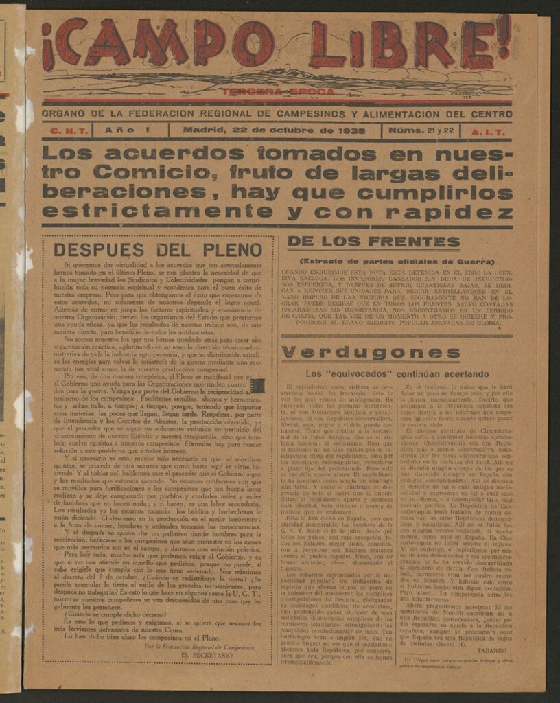 Miniatura de ¡Campo Libre! (Madrid, 1937-1938) del 22 de octubre de 1938