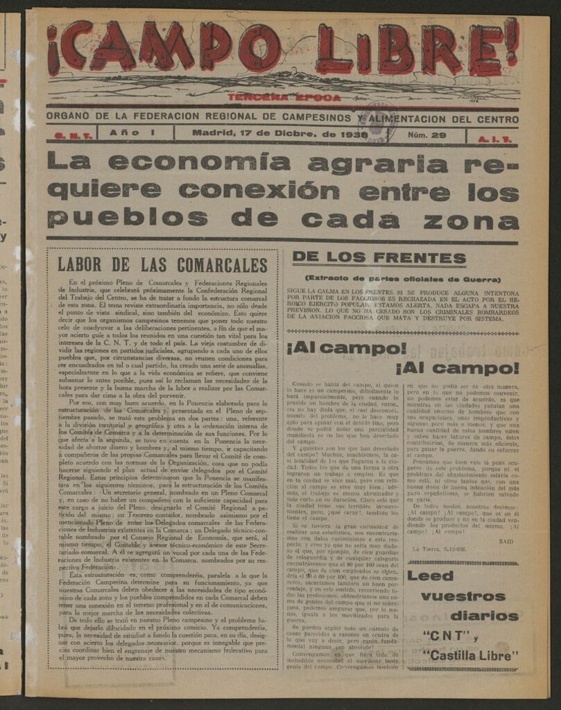 Miniatura de ¡Campo Libre! (Madrid, 1937-1938) del 17 de diciembre de 1938
