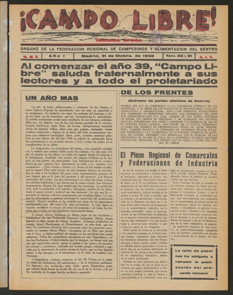 Miniatura de ¡Campo Libre! (Madrid, 1937-1938) del 31 de diciembre de 1938