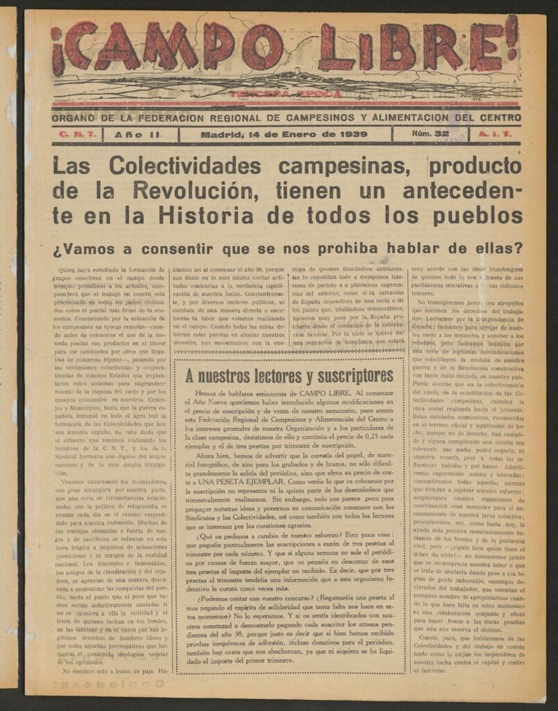 Miniatura de ¡Campo Libre! (Madrid, 1937-1938) del 14 de enero de 1939