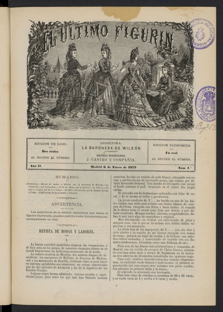Miniatura de El Último Figurín del 6 de enero de 1872, nº 1