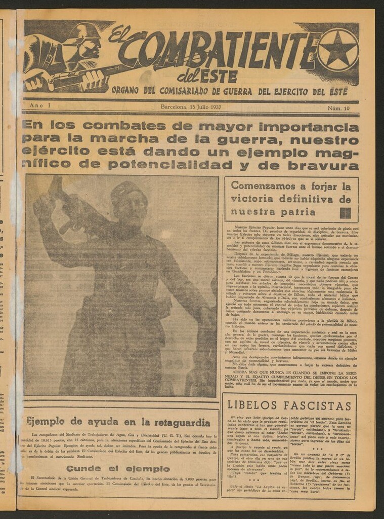 Miniatura de El combatiente del Este (Barcelona.1937) del 15 de julio de 1937