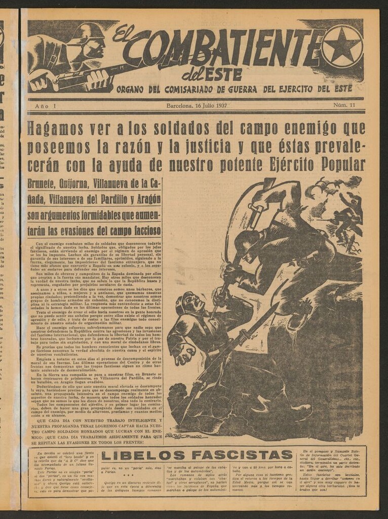 Miniatura de El combatiente del Este (Barcelona.1937) del 16 de julio de 1937