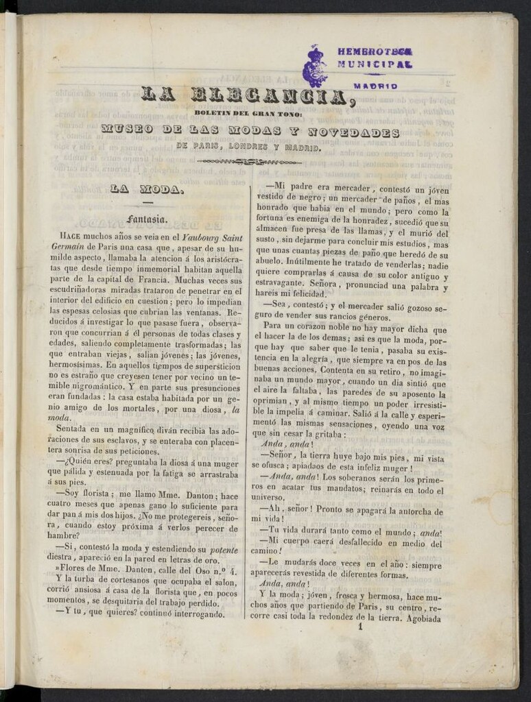 Miniatura de Elegancia: boletín del Gran Tono de 1846, nº 1