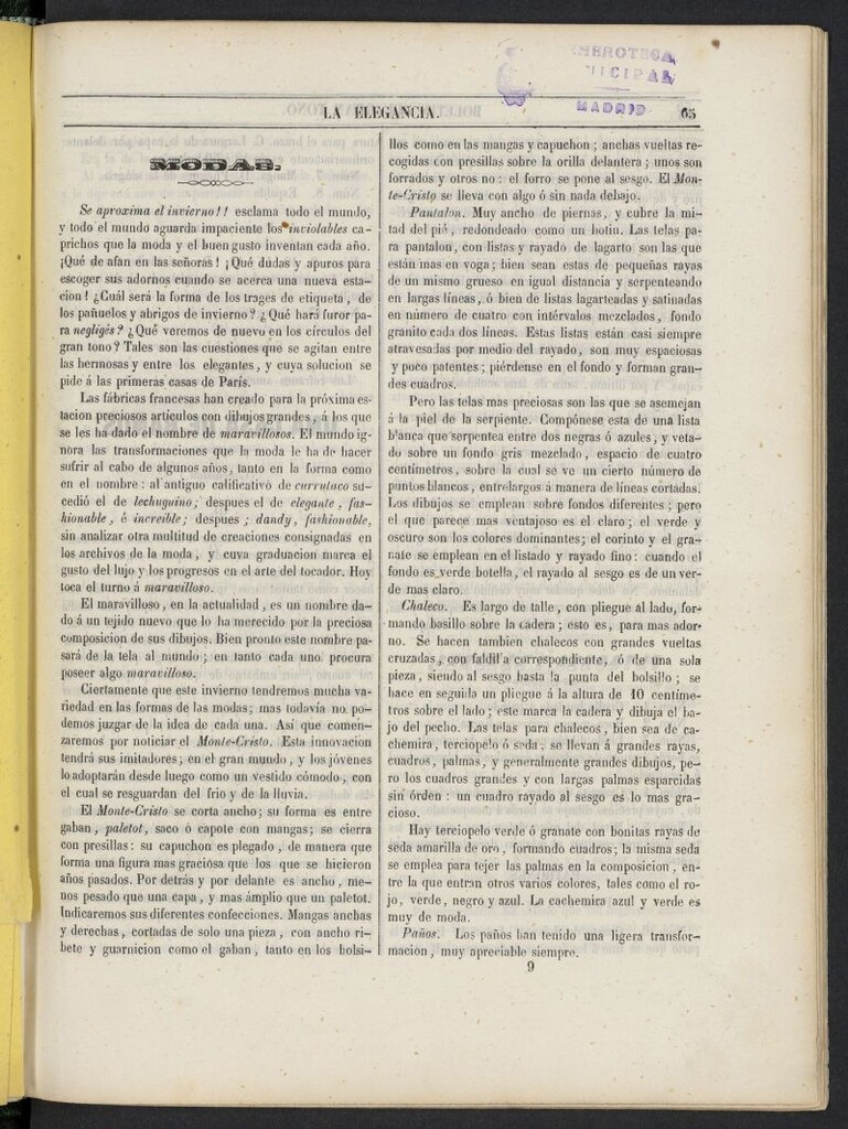 Miniatura de Elegancia: boletín del Gran Tono de 1846, nº 9
