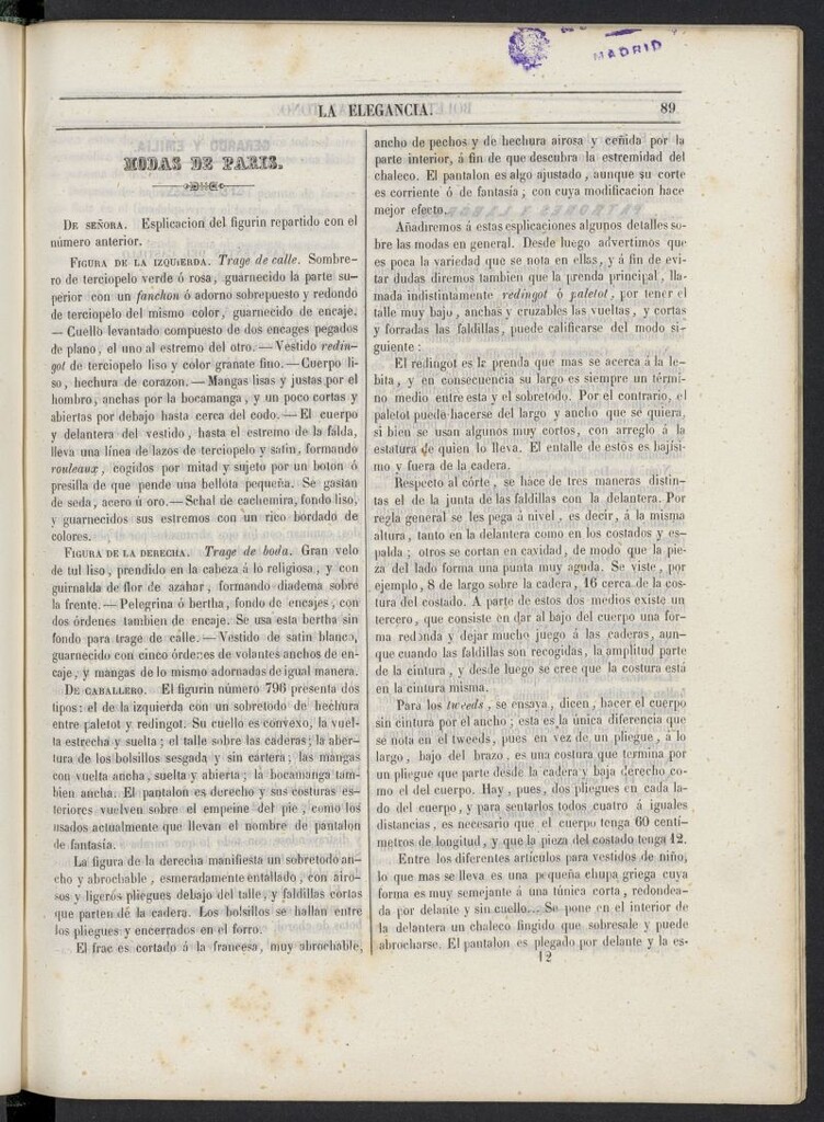 Miniatura de Elegancia: boletín del Gran Tono de 1846, nº 12