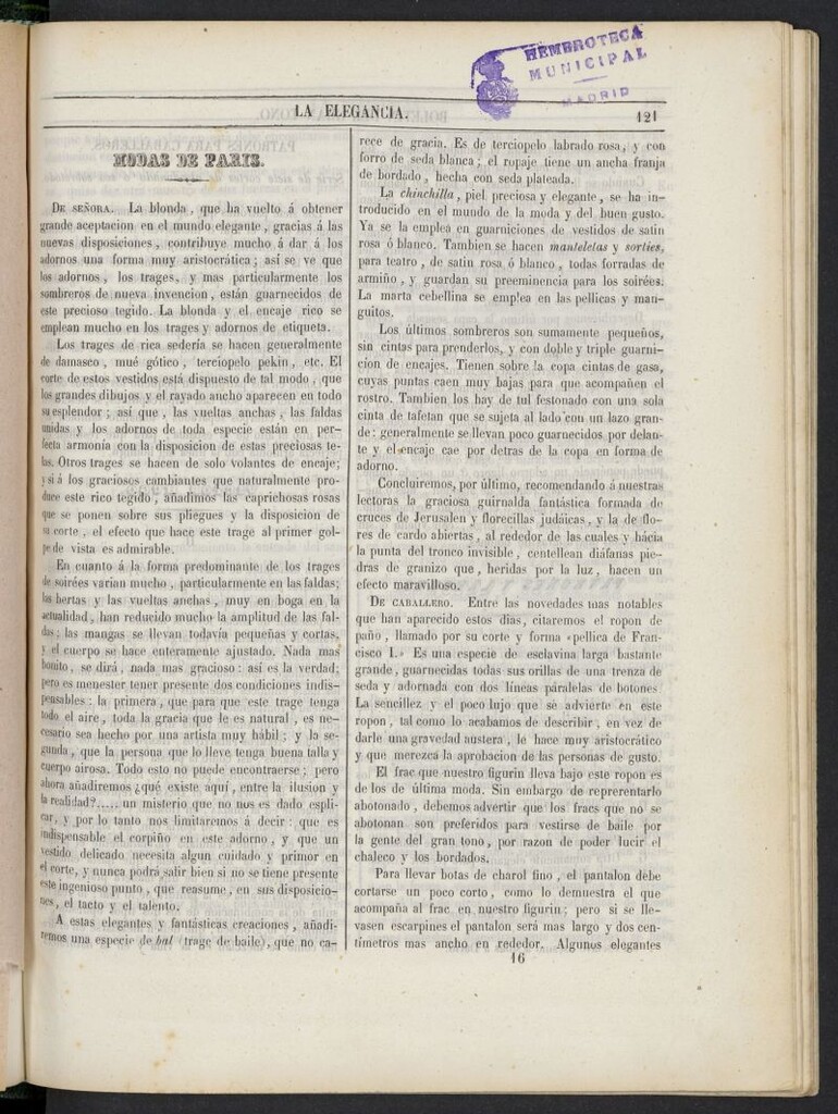 Miniatura de Elegancia: boletín del Gran Tono de 1846, nº 16