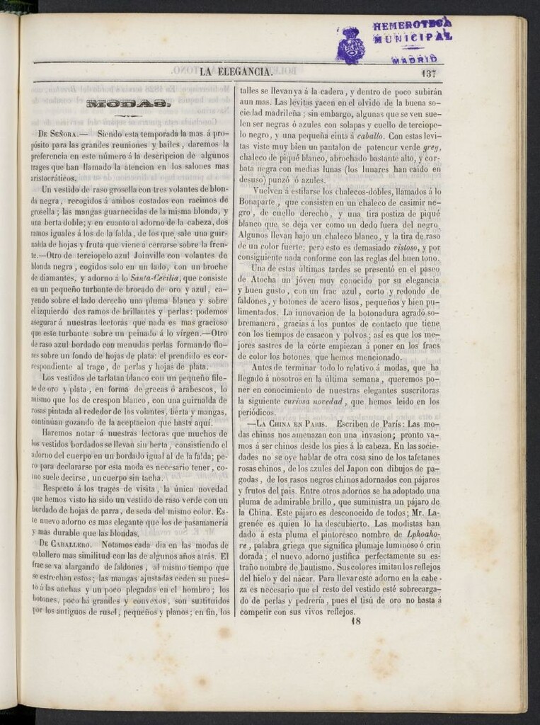 Miniatura de Elegancia: boletín del Gran Tono de 1846, nº 18