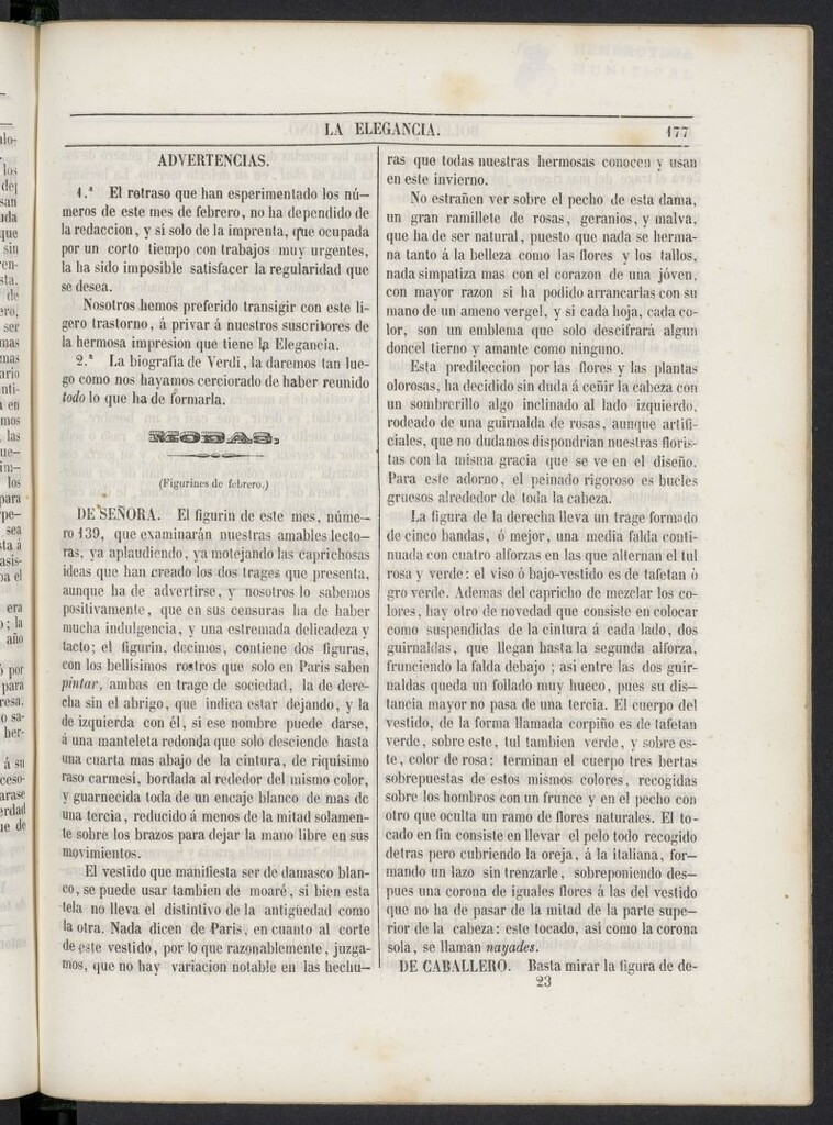 Miniatura de Elegancia: boletín del Gran Tono de 1846, nº 23