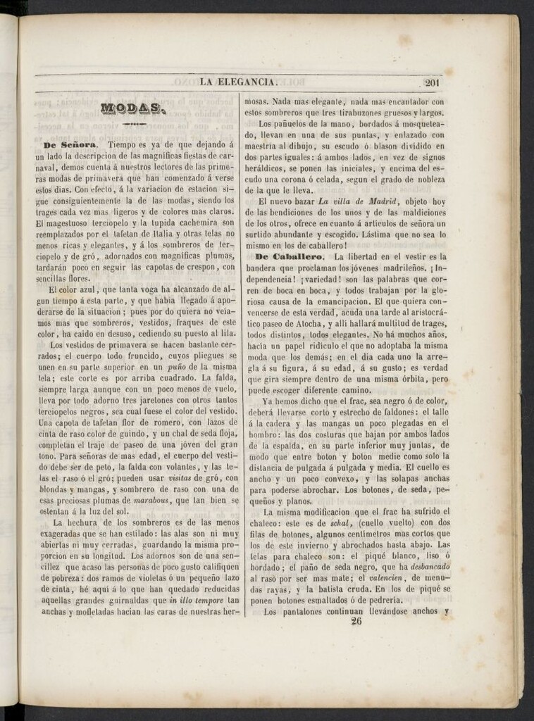 Miniatura de Elegancia: boletín del Gran Tono de 1846, nº 26