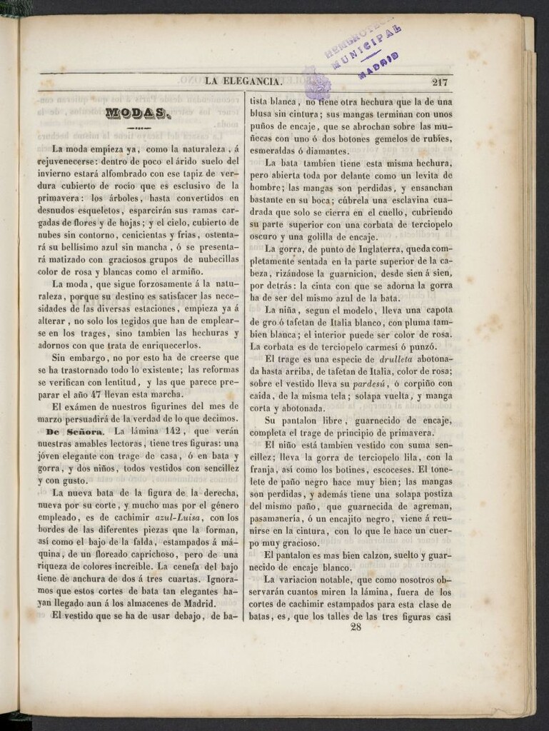 Miniatura de Elegancia: boletín del Gran Tono de 1846, nº 28