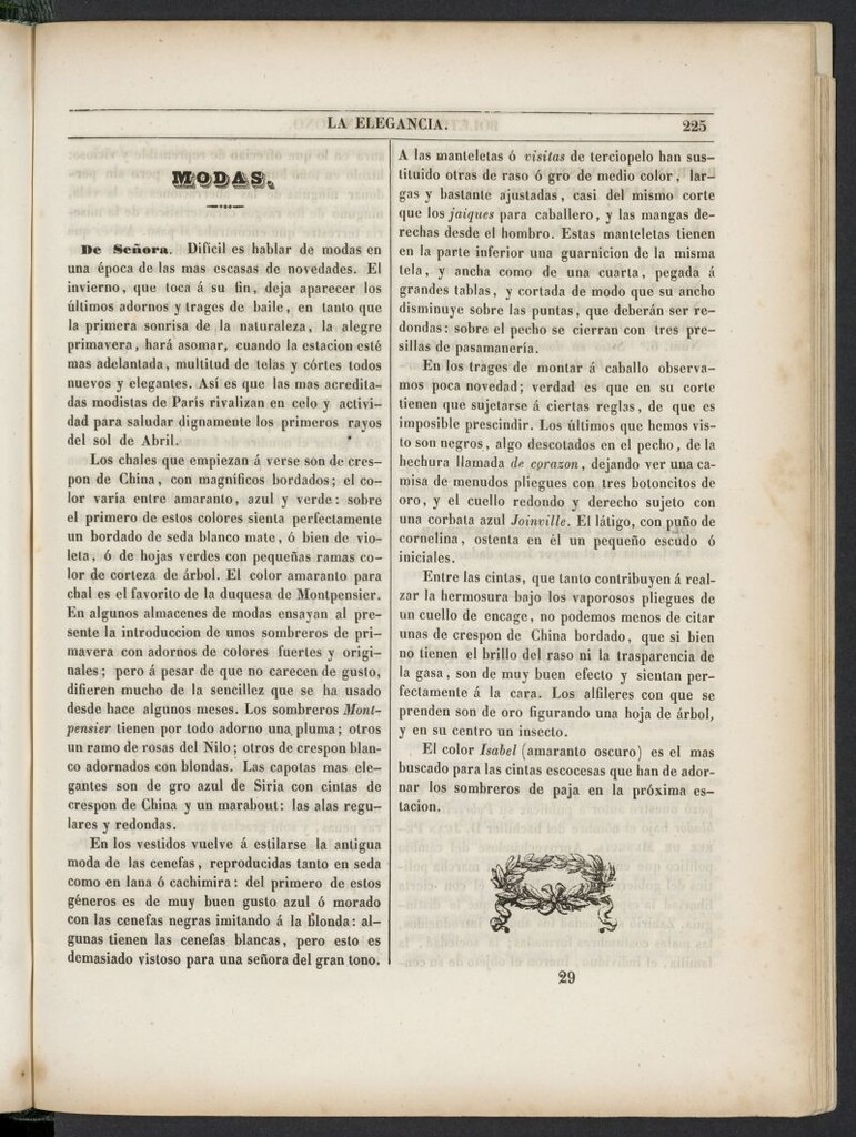 Miniatura de Elegancia: boletín del Gran Tono de 1846, nº 29