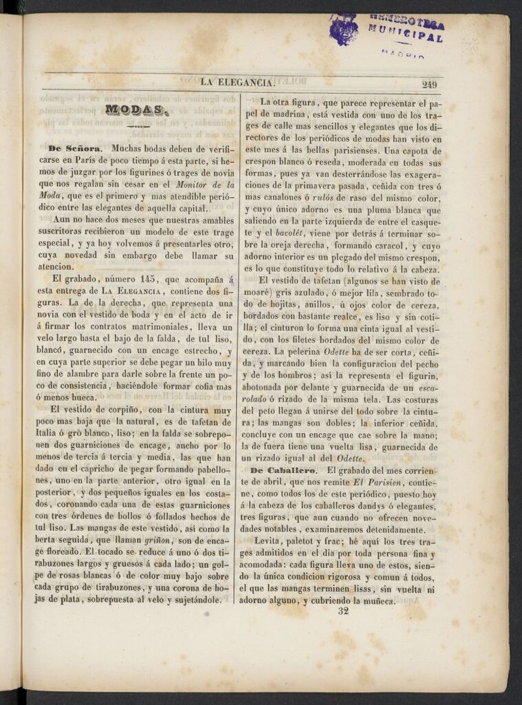 Miniatura de Elegancia: boletín del Gran Tono de 1846, nº 32