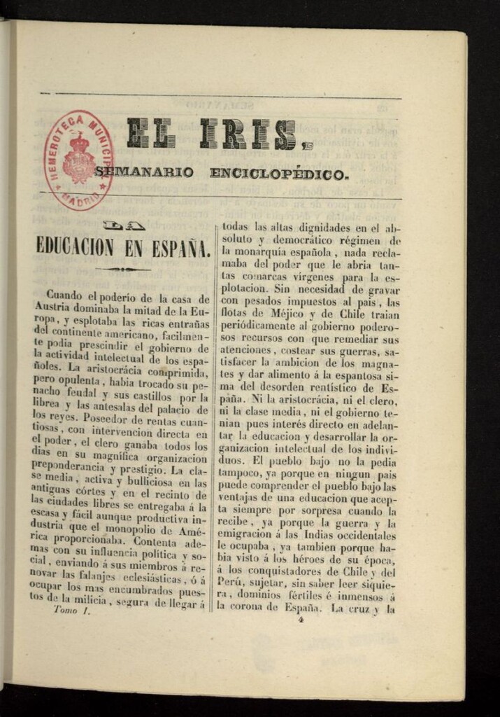 Miniatura de El Iris: semanario enciclopédico (Tomo I) de 1841, nº 4
