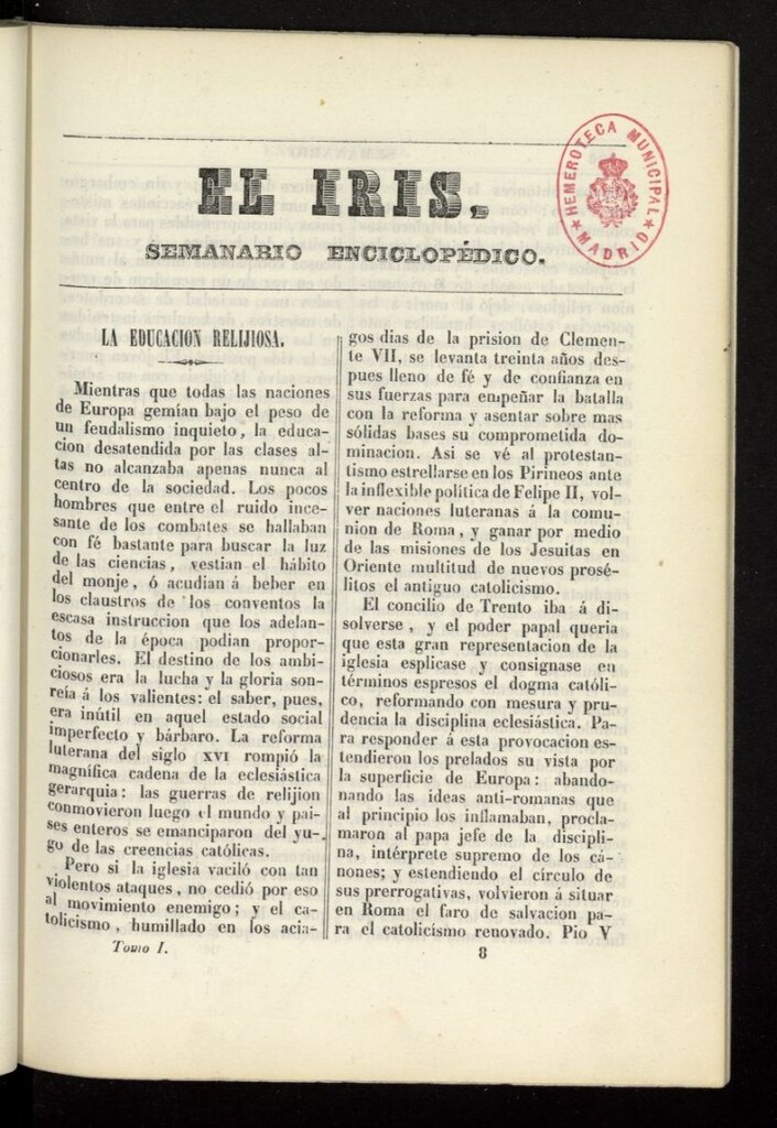 Miniatura de El Iris: semanario enciclopédico (Tomo I) de 1841, nº 8
