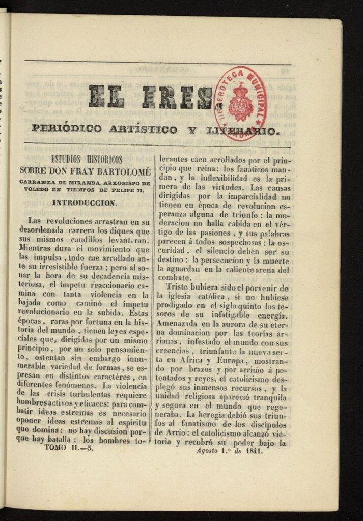 Miniatura de El Iris: semanario enciclopédico (Tomo II) del 1 de agosto de 1841, nº 5