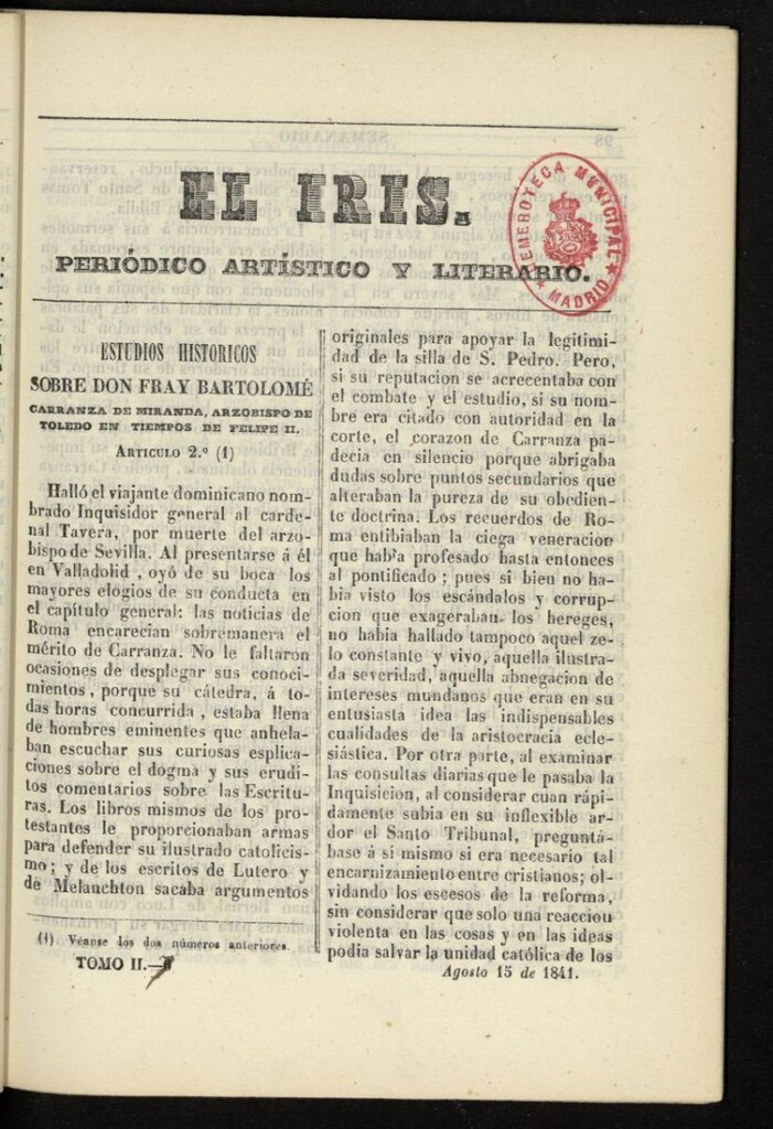 Miniatura de El Iris: semanario enciclopédico (Tomo II) del 15 de agosto de 1841, nº 7