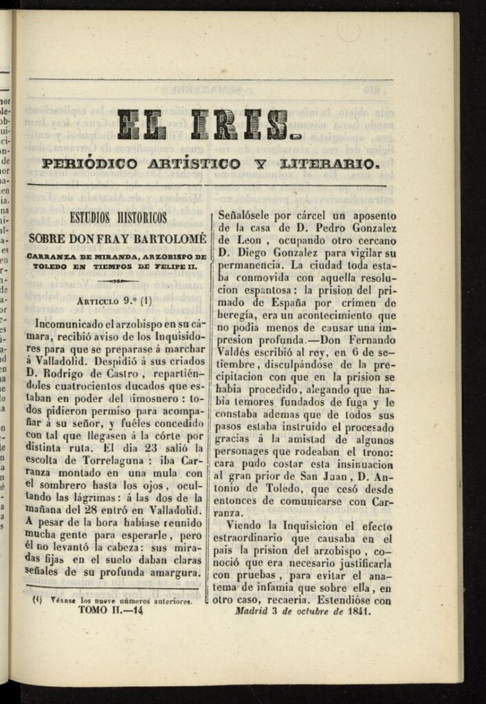 Miniatura de El Iris: semanario enciclopédico (Tomo II) del 3 de octubre de 1841, nº 14