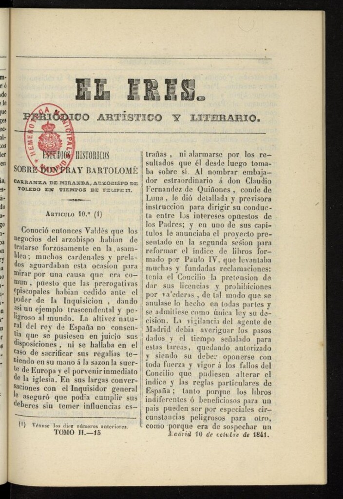 Miniatura de El Iris: semanario enciclopédico (Tomo II) del 10 de octubre de 1841, nº 15