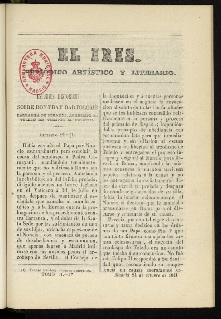 Miniatura de El Iris: semanario enciclopédico (Tomo II) del 24 de octubre de 1841, nº 17