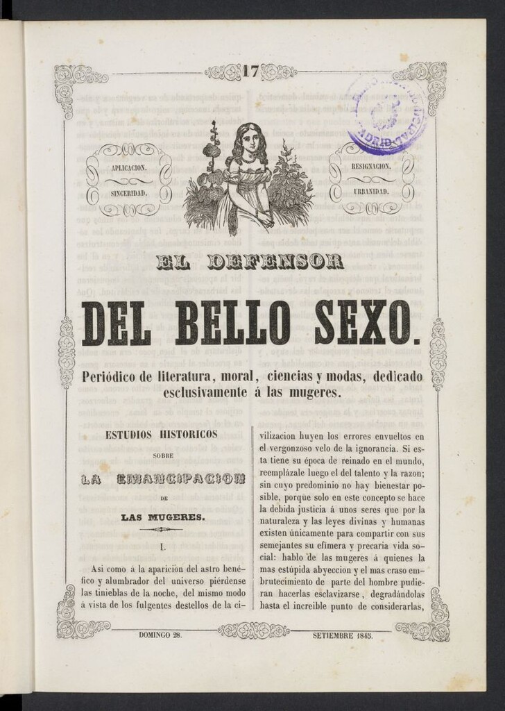 Miniatura de El Defensor del Bello Sexo del 28 de septiembre de 1845