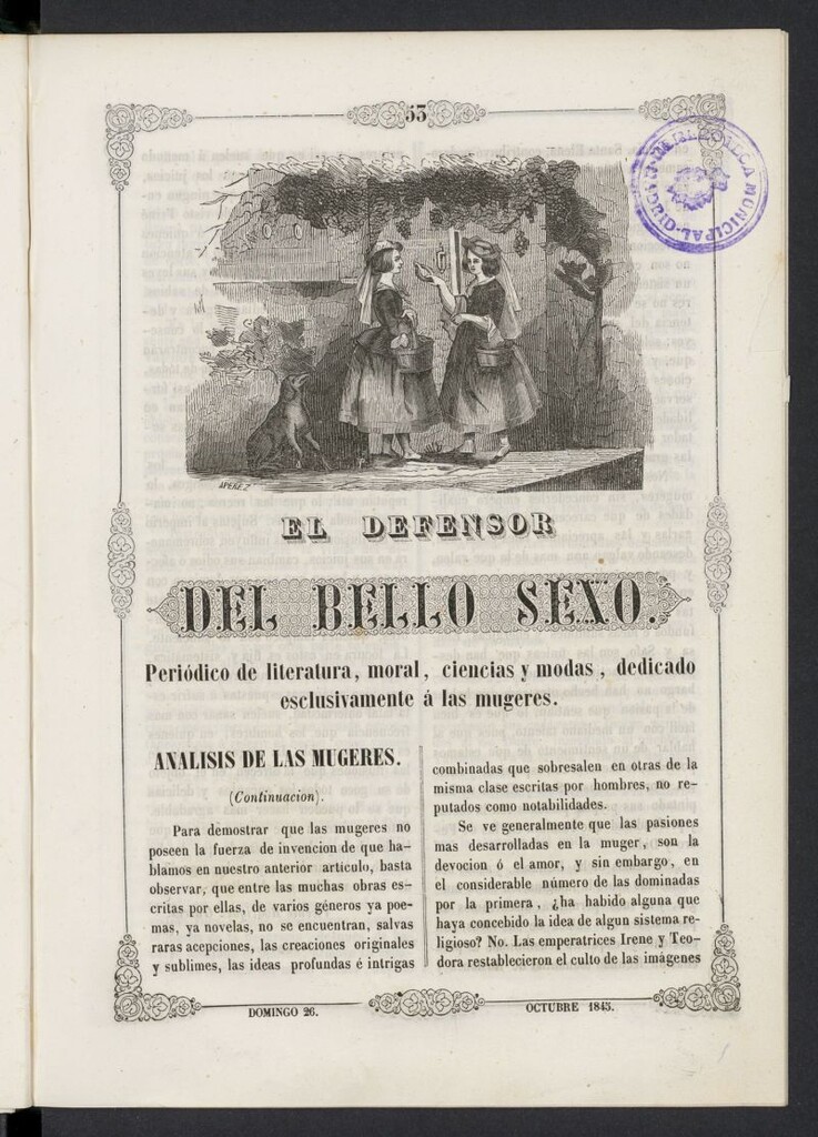 Miniatura de El Defensor del Bello Sexo del 26 de octubre de 1845