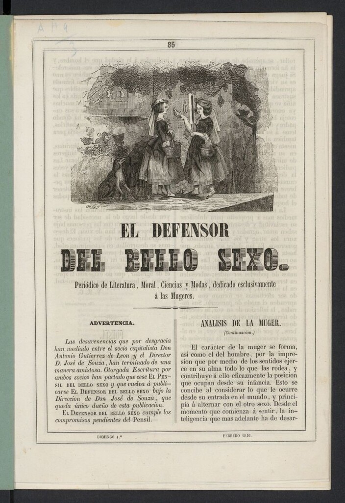 Miniatura de El Defensor del Bello Sexo del 1 de febrero de 1846