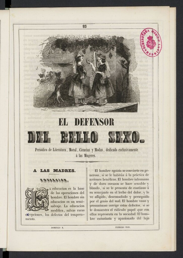 Miniatura de El Defensor del Bello Sexo del 8 de febrero de 1846