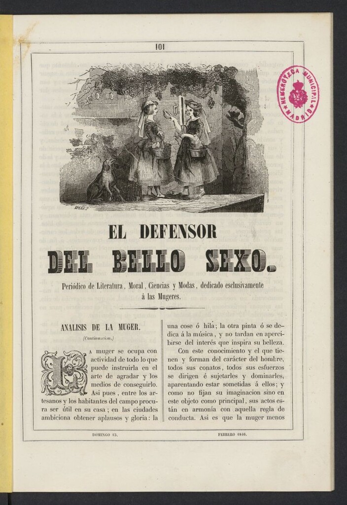 Miniatura de El Defensor del Bello Sexo del 15 de febrero de 1846