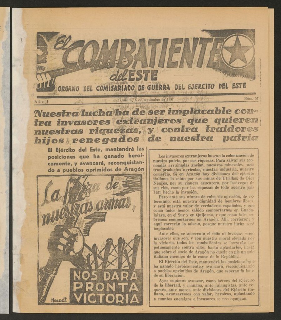 Miniatura de El combatiente del Este (Barcelona.1937) del 5 de septiembre de 1937
