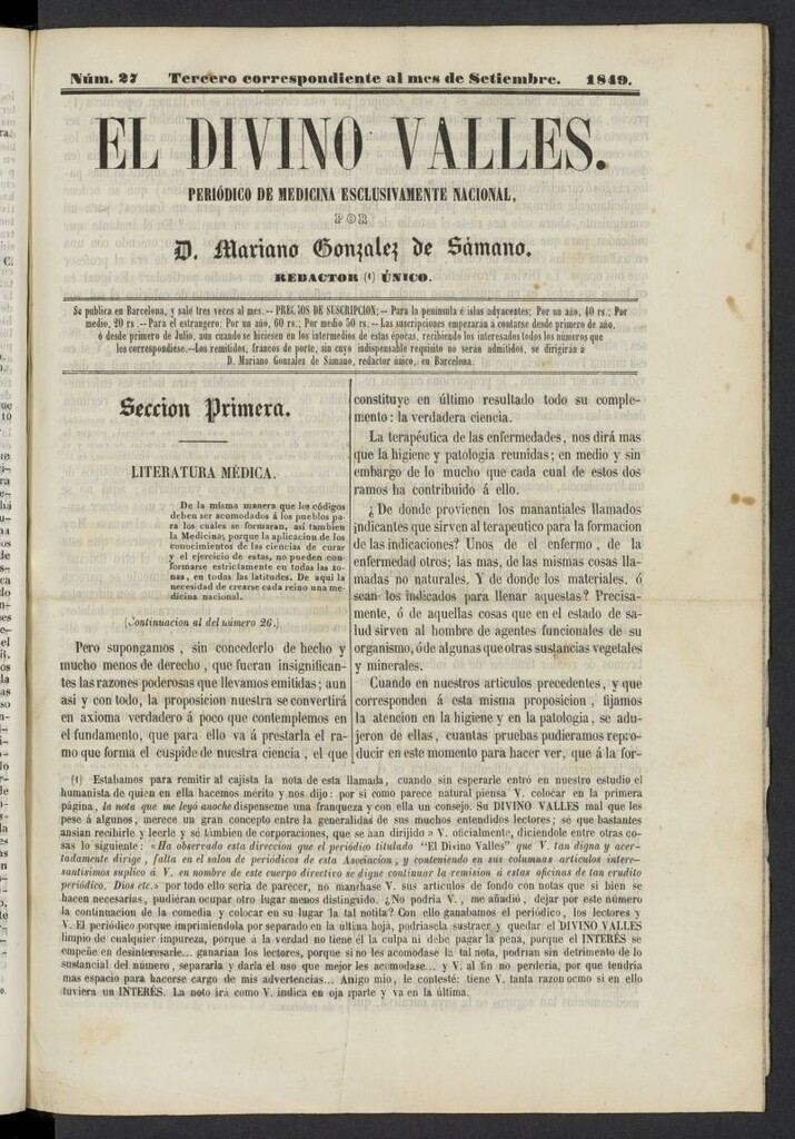 Miniatura de El Divino Vallés del 3 de septiembre de 1849, nº 27