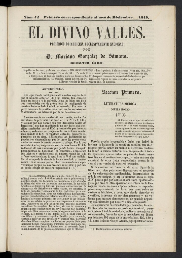 Miniatura de El Divino Vallés del 1 de diciembre de 1849, nº 34
