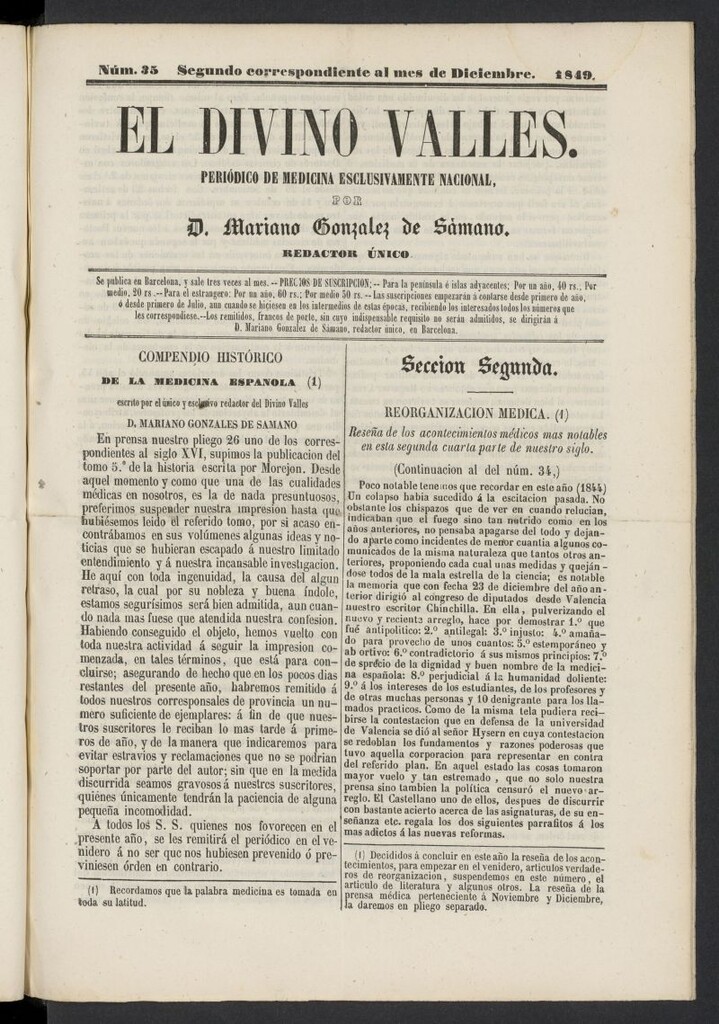 Miniatura de El Divino Vallés del 2 de diciembre de 1849, nº 35