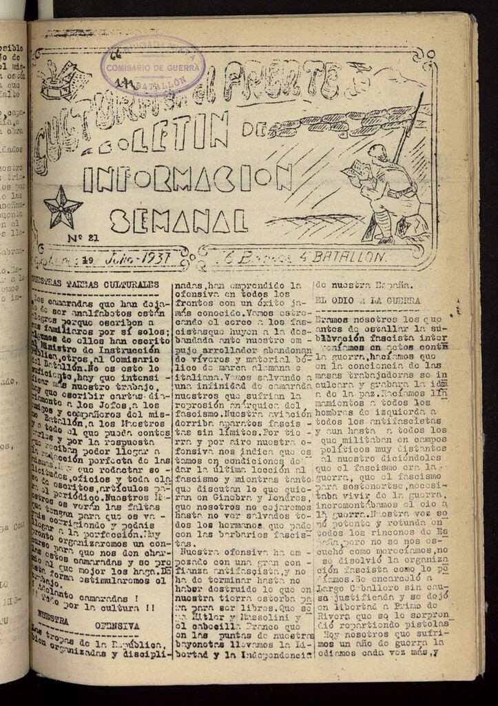 Miniatura de Cultura en el Frente: boletín de información semanal del 19 de julio de 1937