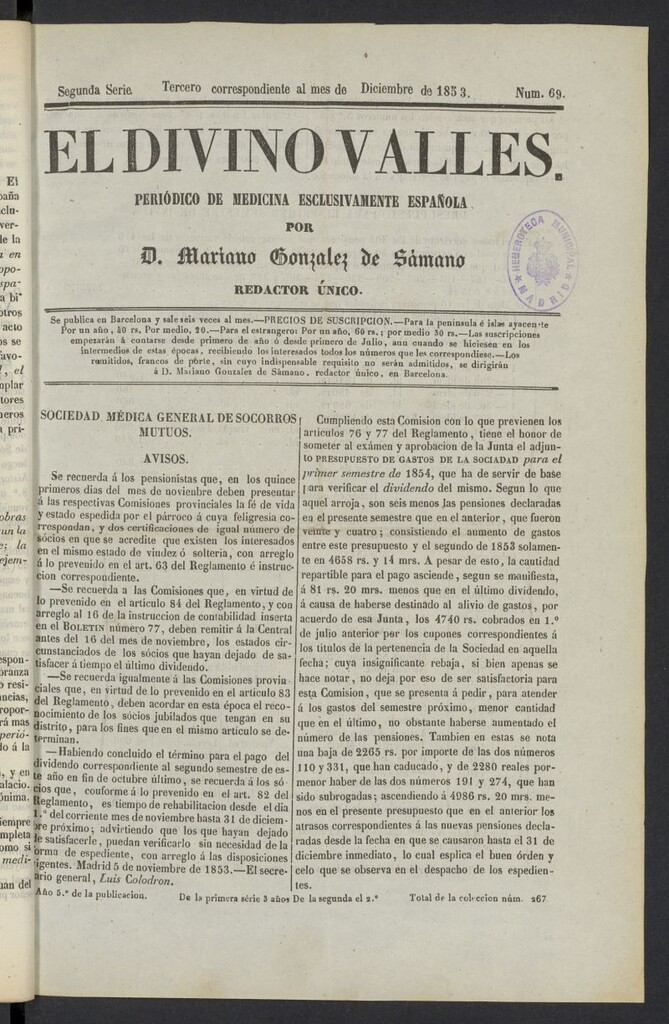 Miniatura de El Divino Vallés del 3 de diciembre de 1853, nº 69